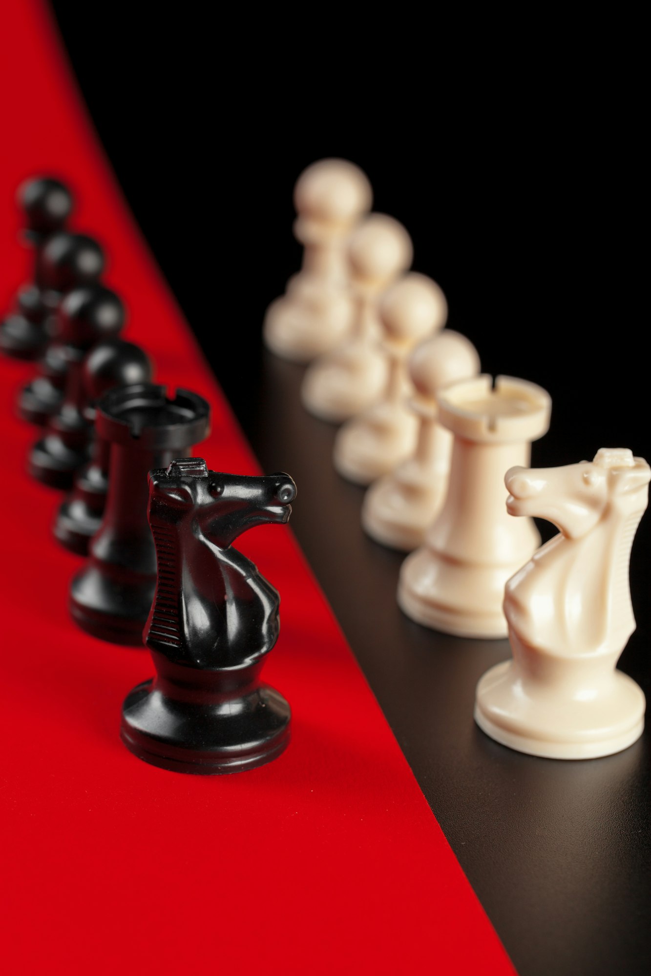 Chess business success, leadership concept. Red background